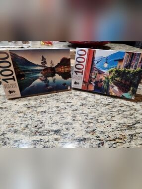 1000-Piece Scenic Jigsaw Puzzle Set - Lake & Village Images